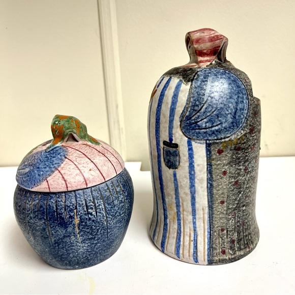 ITALICA ARS 2-piece Vintage MID CENTURY MODIGLIANI POTTERY 8.5” Peasant Women - Picture 7 of 13